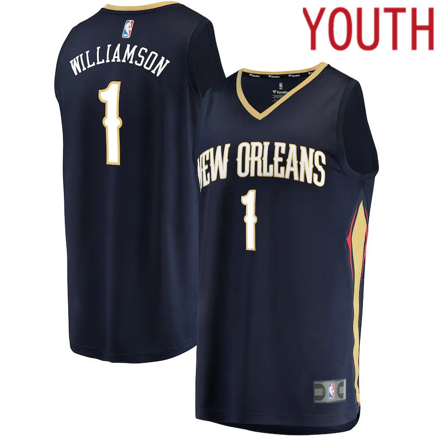 Youth New Orleans Pelicans 1 Zion Williamson Fanatics Branded Navy Icon Edition Replica Fast Break NBA Jersey